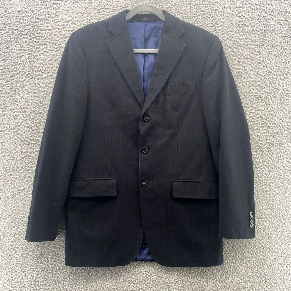 Banana Republic Blazer Mens 38R Black Pinstripe‎ Modern Corpcore Office Academia